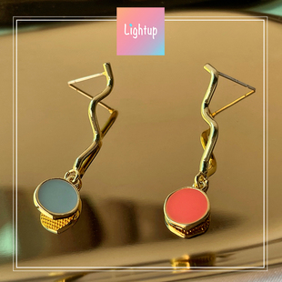 日韩百搭可爱不对称圆点波浪金属滴油耳环简约个性银针撞色耳饰