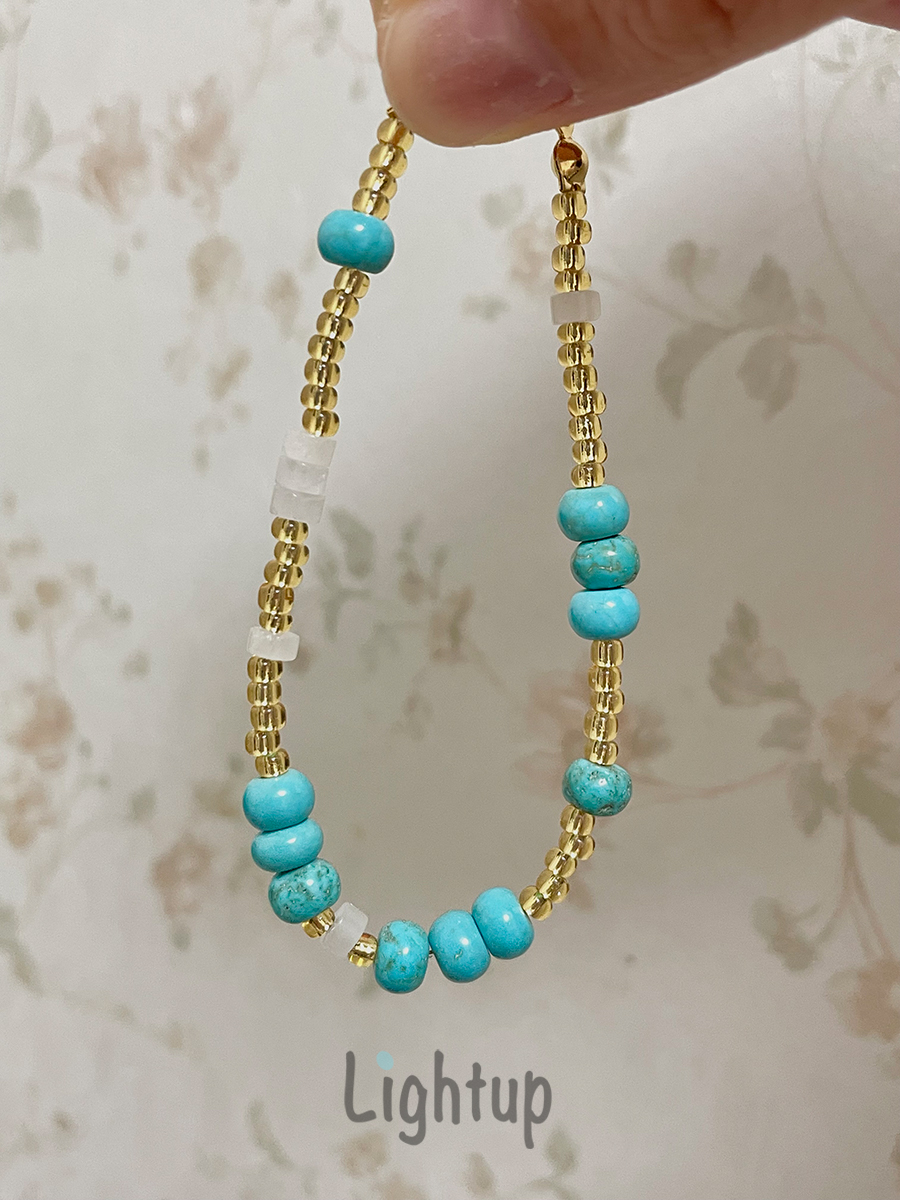 自制绿松石金色串珠手链