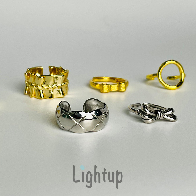 银色冷淡风夸张网格金属开口戒