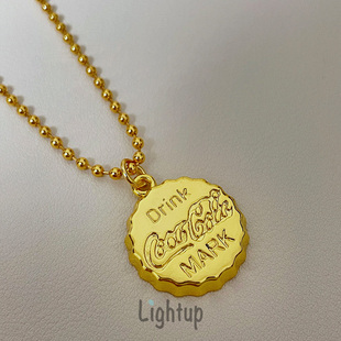 可乐瓶盖项链小众设计高级感字母百搭卫衣链长款镀18K金