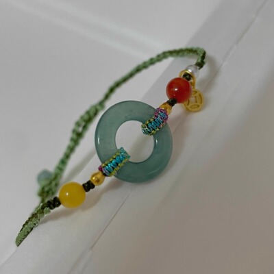 国风蓝水翡翠平安扣编绳手链