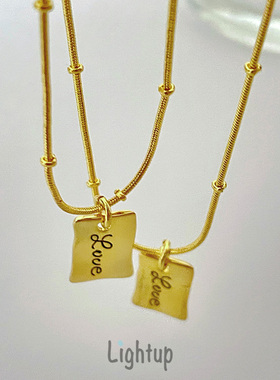 love字母方块锁骨链18K金