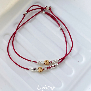 来财|小盘缠925银红绳编绳手链钱币本命年中式极细手作饰品可调节