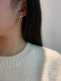 镂空大蝴蝶结金属耳环法式高级感设计夸张小众耳饰925银针