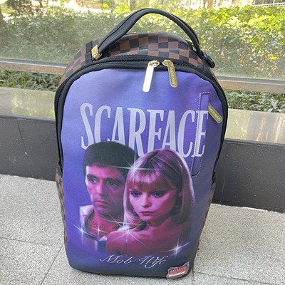 Sprayground Scarface联名背包疤面煞星印花棋盘格男女情侣双肩包