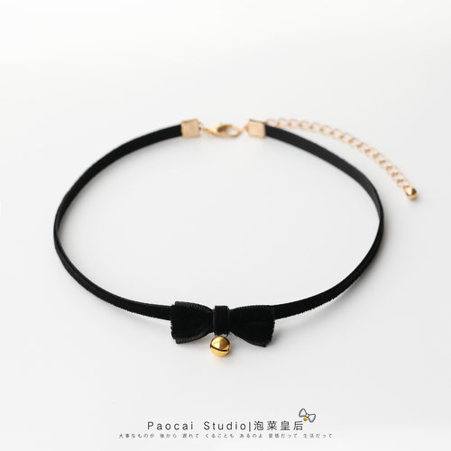 法式小铃铛。复古黑色丝绒蝴蝶结项圈颈链短款韩国项链女choker