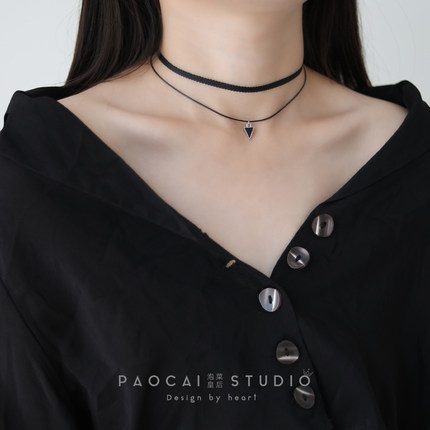 原创经典三角形双层叠戴锁骨链女甜酷辣妹黑色颈带百搭气质choker