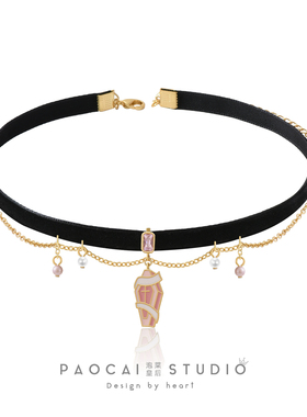 泡菜皇后粉色墓碑万圣节锁骨链