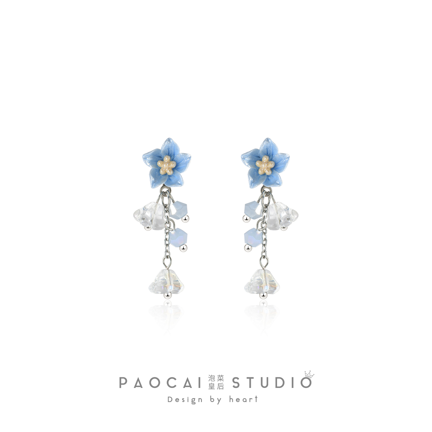 山茶莹花 原创25年夏季新款蓝色花朵耳环森系甜美高级感耳钉耳夹
