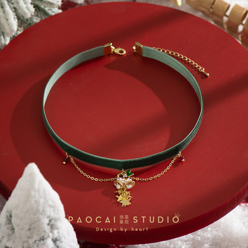 泡菜皇后圣诞节铃铛锁骨链