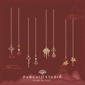 原创国潮新中式 红色扇子祥云耳线女中国风纸鹤古典雅耳钉耳夹耳饰