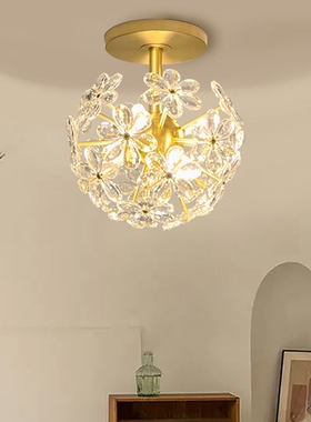 SY轻奢法式花球全铜水晶吸顶灯欧美式客厅入户玄关卧室房衣帽间灯