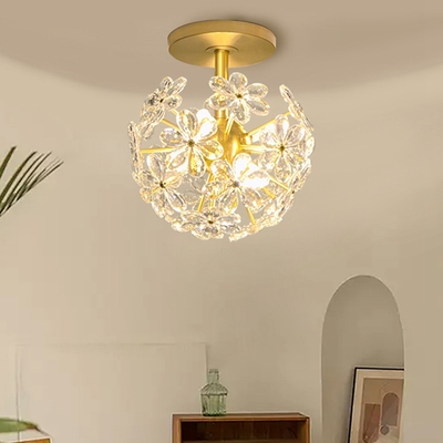 花球全铜水晶吸顶灯玄关过道法式