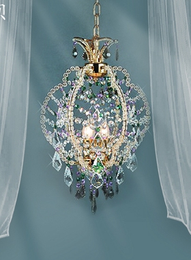 SY浪漫法式镶花水晶全铜吊灯彩色客餐厅入户玄关房间床头卧室灯