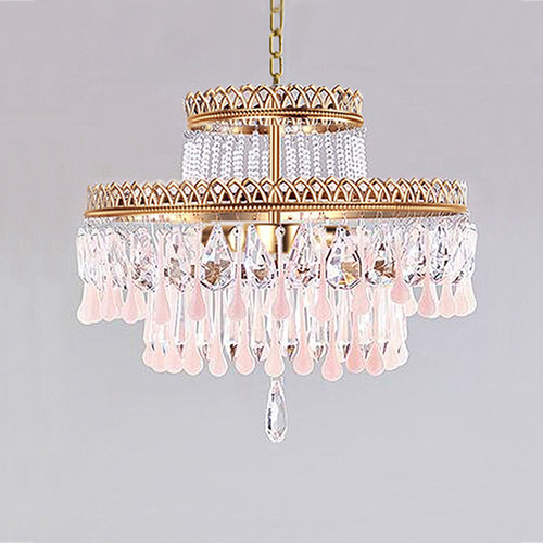 法式粉红色水晶吊灯女儿房卧室灯