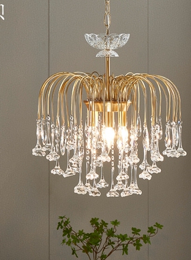 SY浪漫玫瑰花雨水晶全铜吸吊灯欧法式轻奢格调黄铜客厅餐厅卧室灯