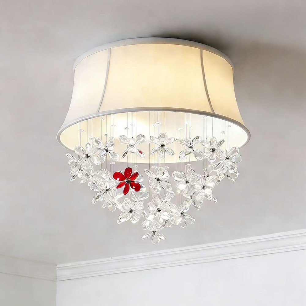 SY浪漫柔光花朵水晶吸顶吊灯轻奢欧美法式温馨布罩公主房间卧室灯,家装灯饰光源,餐厅/卧室/书房吸顶灯,淘宝优惠券,粉丝福利购,淘宝优惠卷