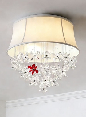 SY浪漫柔光花朵水晶吸顶吊灯轻奢欧美法式温馨布罩公主房间卧室灯