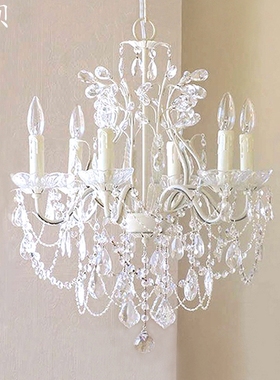 SY浪漫法式白色花蕾水晶吊灯欧式复古奶油风客厅餐厅公主房卧室灯