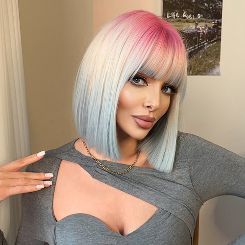 wig欧美假发法式刘海短直发减龄