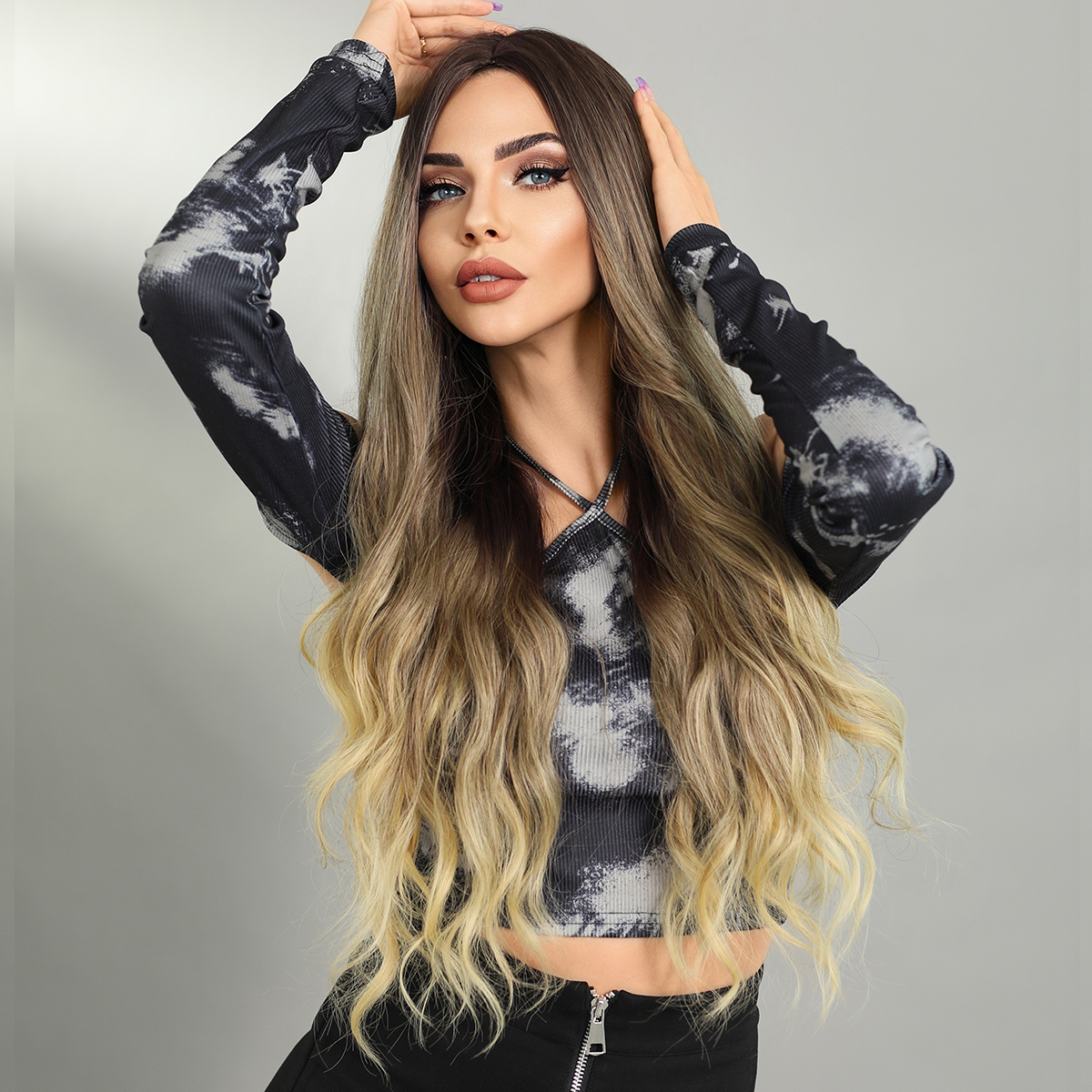 收藏送假假毛/中分水波纹