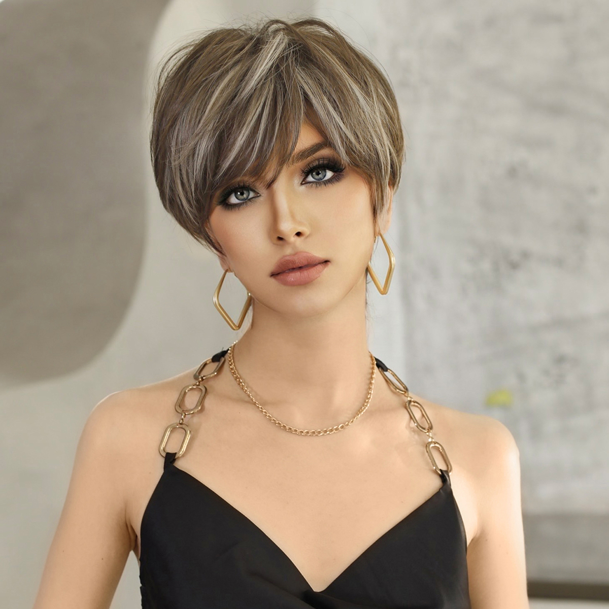 欧美假发整顶全头套短发减龄自然卷蓬松时尚短直发碎刘海假发套