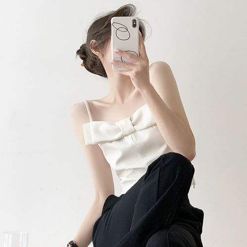 Летняя летняя одежда, майка с бантиком без рукавов, французский стиль, изысканный стиль