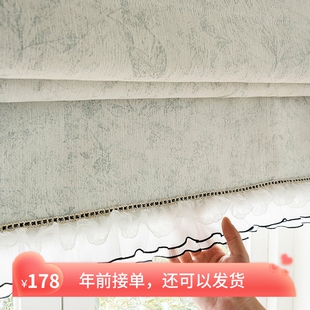 爆款法式复古清新绿色罗马帘折叠帘遮光窗帘印花小窗户升降帘