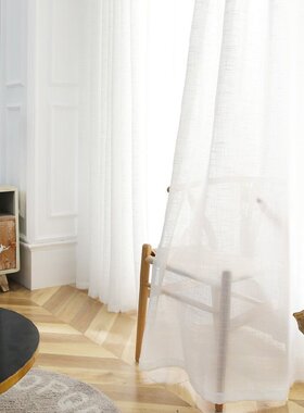 麻棉纱帘窗帘纱透光简约现代定制客厅卧室飘窗百搭白色窗纱日式