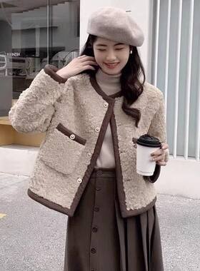 小香风仿羊羔毛绒外套女秋冬