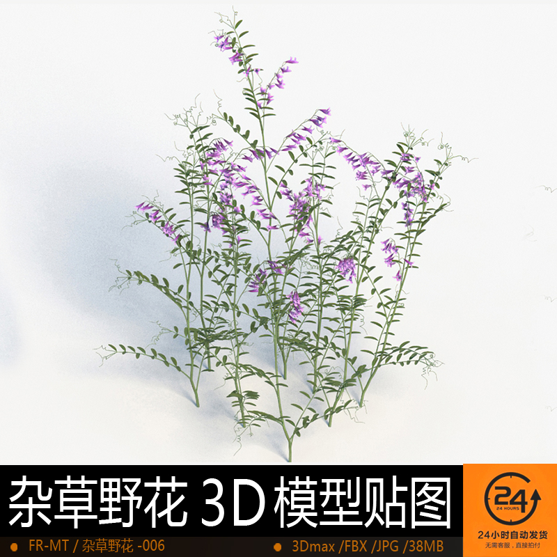 杂草野花-006模型3DMAX环境效果图影视游戏次世代场景地形建模