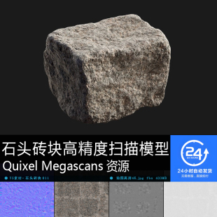 石头砖块-011扫描模型贴图 街道铺砖MAYA UE游戏次世代石头砖资产