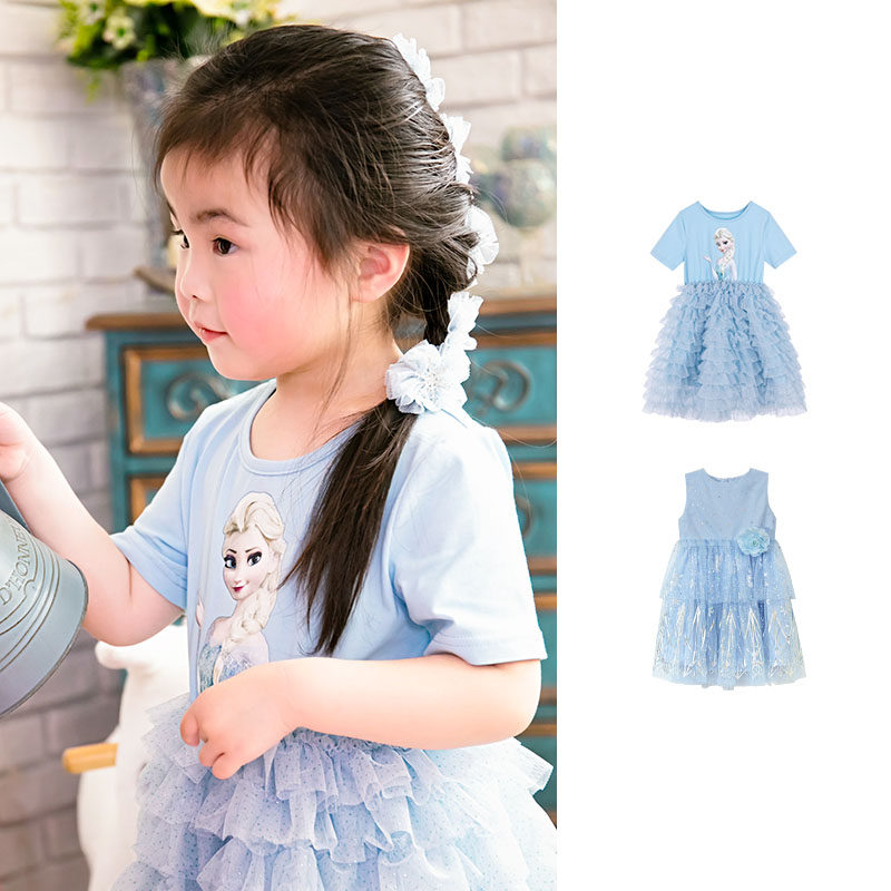 Toulejour女童艾莎公主冰雪奇缘夏薄款洋气蓬蓬网纱礼服连衣裙