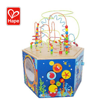 Hape海洋六面桌儿童早教大号婴儿绕珠串珠多功能游戏桌百宝箱玩具