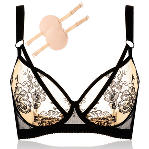 伊箬萱大码超薄文胸大胸大罩杯透气胖mm软钢圈无海绵薄款内衣