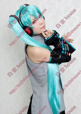 cosplay假发 VOCALOID初音MIKU 葱蓝绿 V家初音100CM虎口夹青绿色