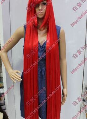 cosplay假发1米5加长万用长直发 大红色火红色高温丝动温游戏表演