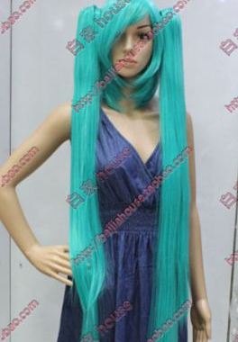 cosplay假发 VOCALOID初音MIKU绿色收脸短发MSN双虎卡100CM高温丝