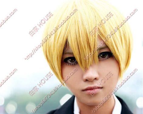 cosplay假发 无头骑士异闻录DRRR 纪田正臣 假发 奶金色收脸短发