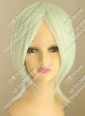 水绿/浅绿色短发/收脸msn温柔/高温丝/短发少女/动漫cosplay假发
