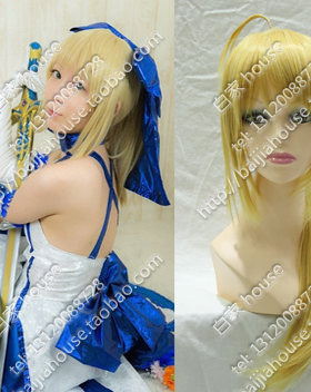 cosplay假发 命运长夜 Fate/Zero Saber 浅金色 扎马尾款COS假发