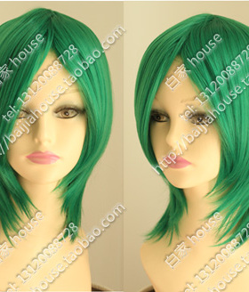 cosplay假发 青绿色/收脸短发msn 高温丝女仆/COS动漫游戏可修剪