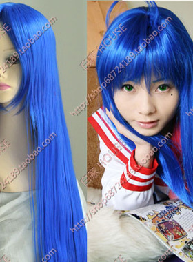 海蓝色1米长直发 幸运星luckstar泉此方 加呆毛/cos假发 可修剪
