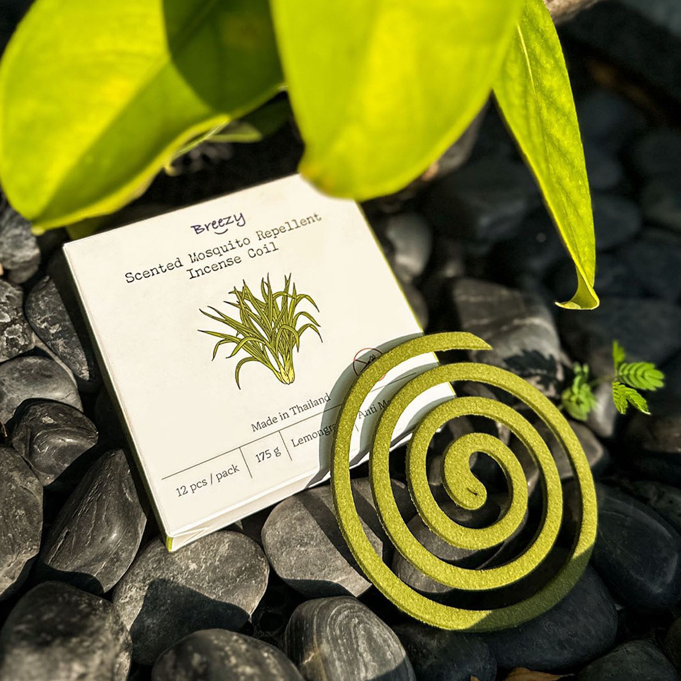 泰国Breezy柠檬香茅线香草户外蚊香盘香带支架一盒12盘露营阳台