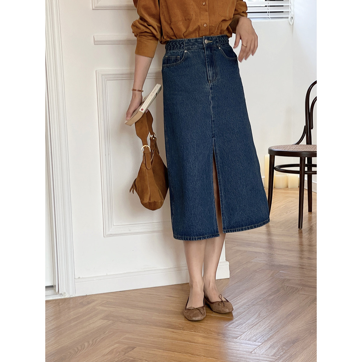 YUMISOME 复古水洗柔软100棉编织腰头前开叉牛仔半身裙|msdalam kategori Butik wanita / wanita, skirt - dari Buy2taobao.com untuk memberikan perkhidmatan ejen Taobao profesional membeli