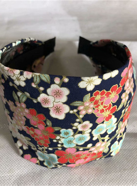 日系和风烫金印花带齿发箍宽边
