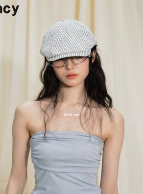 CUNCY日系复古格纹前进帽女2026新款夏季薄款瓜皮帽画家帽贝雷帽