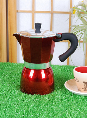 摩卡壶中国红色6人份食品级铝材色意大利传统摩卡咖啡壶容量330ml