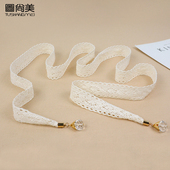 女士棉质蕾丝细腰带简约百搭连衣裙腰饰优雅裙带时尚 衬衣飘带腰链