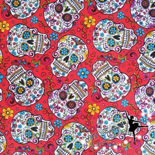 90g半米 宽幅1.1米 红底骷髅 外贸纯棉平纹布料 服装手工diy